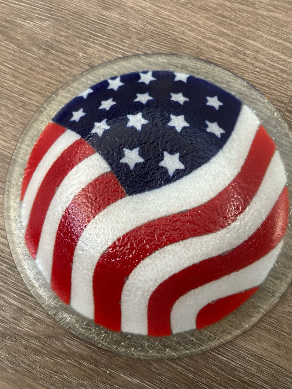 Patriotic American Flag Glass Art Accent - Red, White & Blue